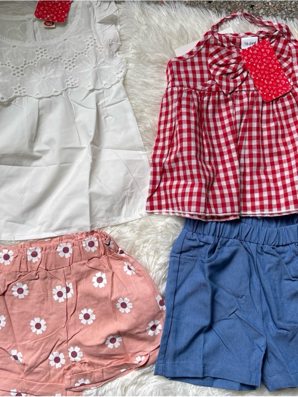 Bundles Red Gingham and Pink Floral Kids Shorts Set